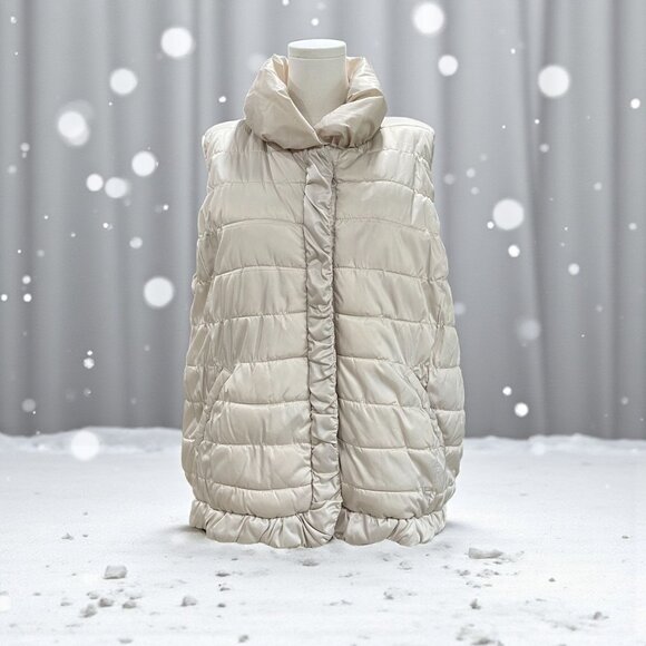 Coldwater Creek Beige Puffer Vest Quilted Winter Warm Minimalist Neutral 1X - Picture 1 of 10